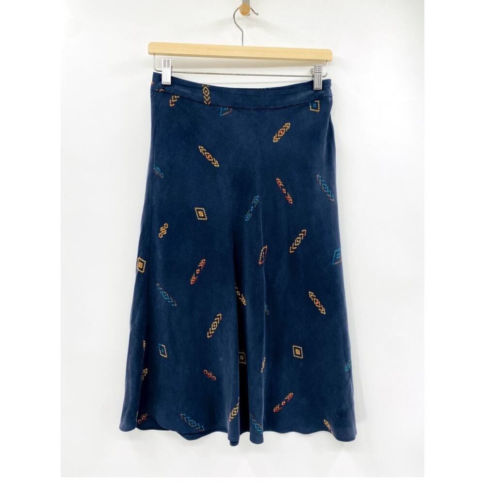 Pendleton 2 navy blue southwestern silk print midi skirt
